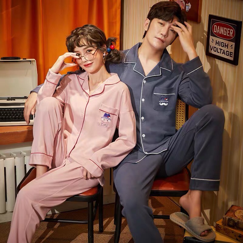 Bộ Pijama nam nữ dài tay cổ V chất cotton 100% - Đồ ngủ nam nữ - Đồ bộ mặc nhà chất siêu đẹp