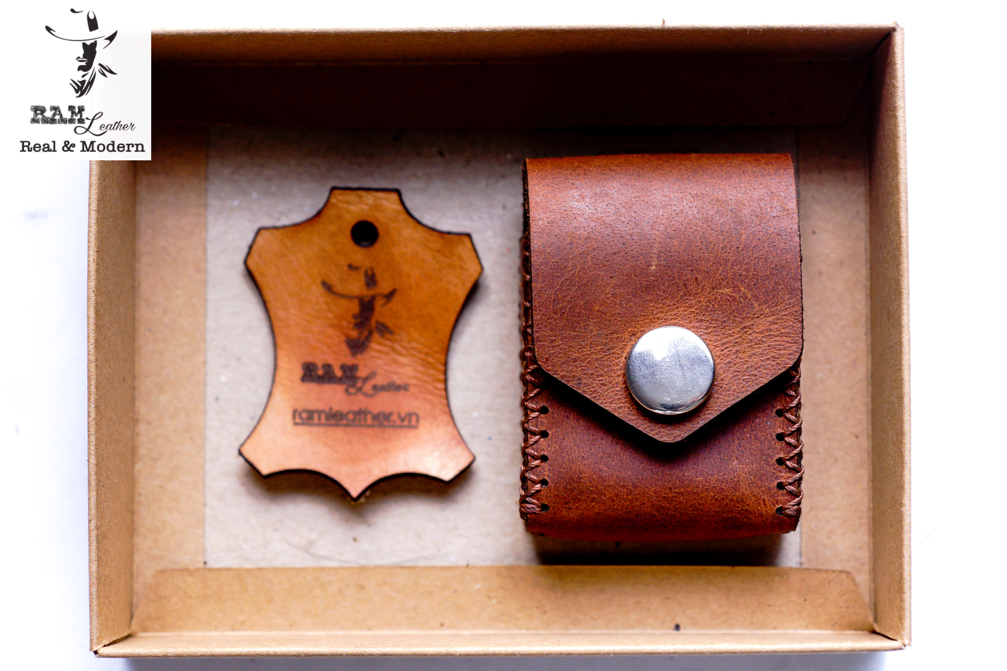 Bao da siêu bền zippo da bò thật nâu đỏ ram leather