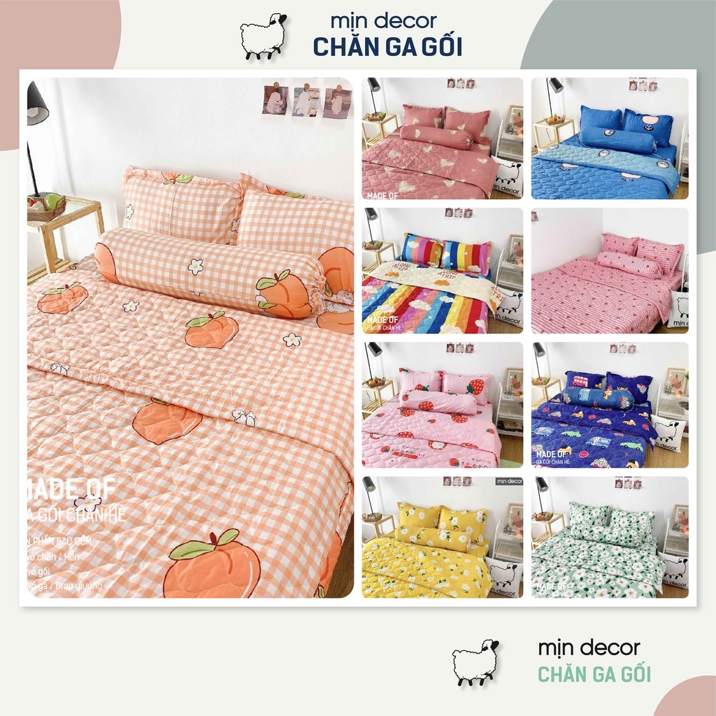 Bộ chăn ga gối Cotton 3D Mịn Decor - Bộ ga giường CHĂN TRẦN bông mùa hè mềm mịn MIỄN PHÍ bo chun