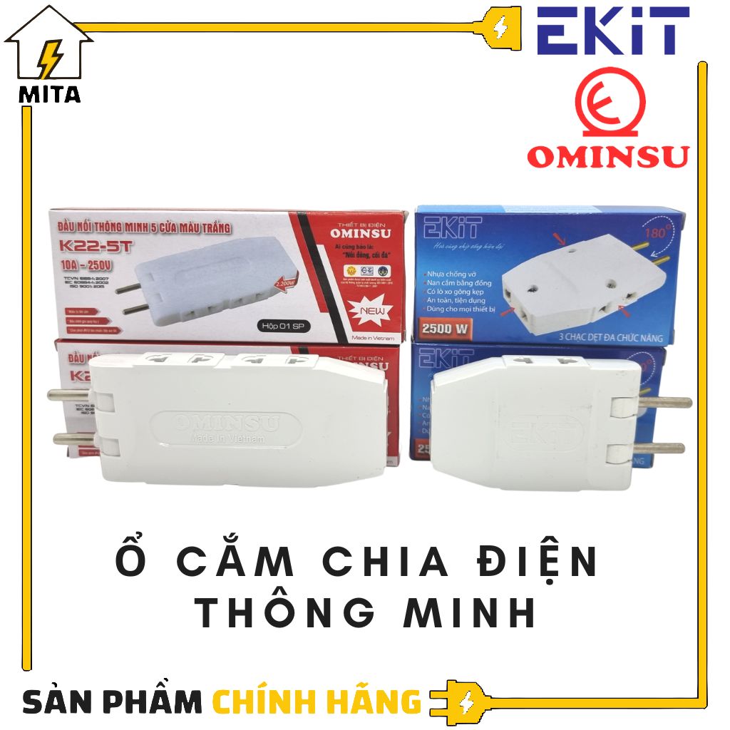 Phích cắm chia điện thông minh 1 ra 3 ekit - ổ cắm chia điện thông minh 1 ra 5 ominsu - mita