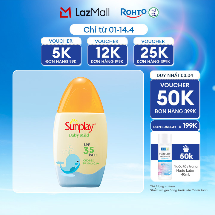 Kem chống nắng Sunplay cho bé từ 6 tháng tuổi và da nhạy cảm, dạng sữa Sunplay Baby Mild SPF 35, PA++ 30g