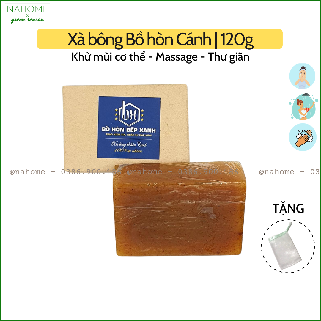 Xà bông bồ hòn Cánh Khử mùi cơ thể, mùi tinh dầu hương thảo mix nhiều loại, dạng bánh 120gr - Xà Bông  Bồ Hòn Bếp Xanh hoàn toàn tự nhiên, an toàn tuyêt đối, đã được kiểm định chất lượng Nahome