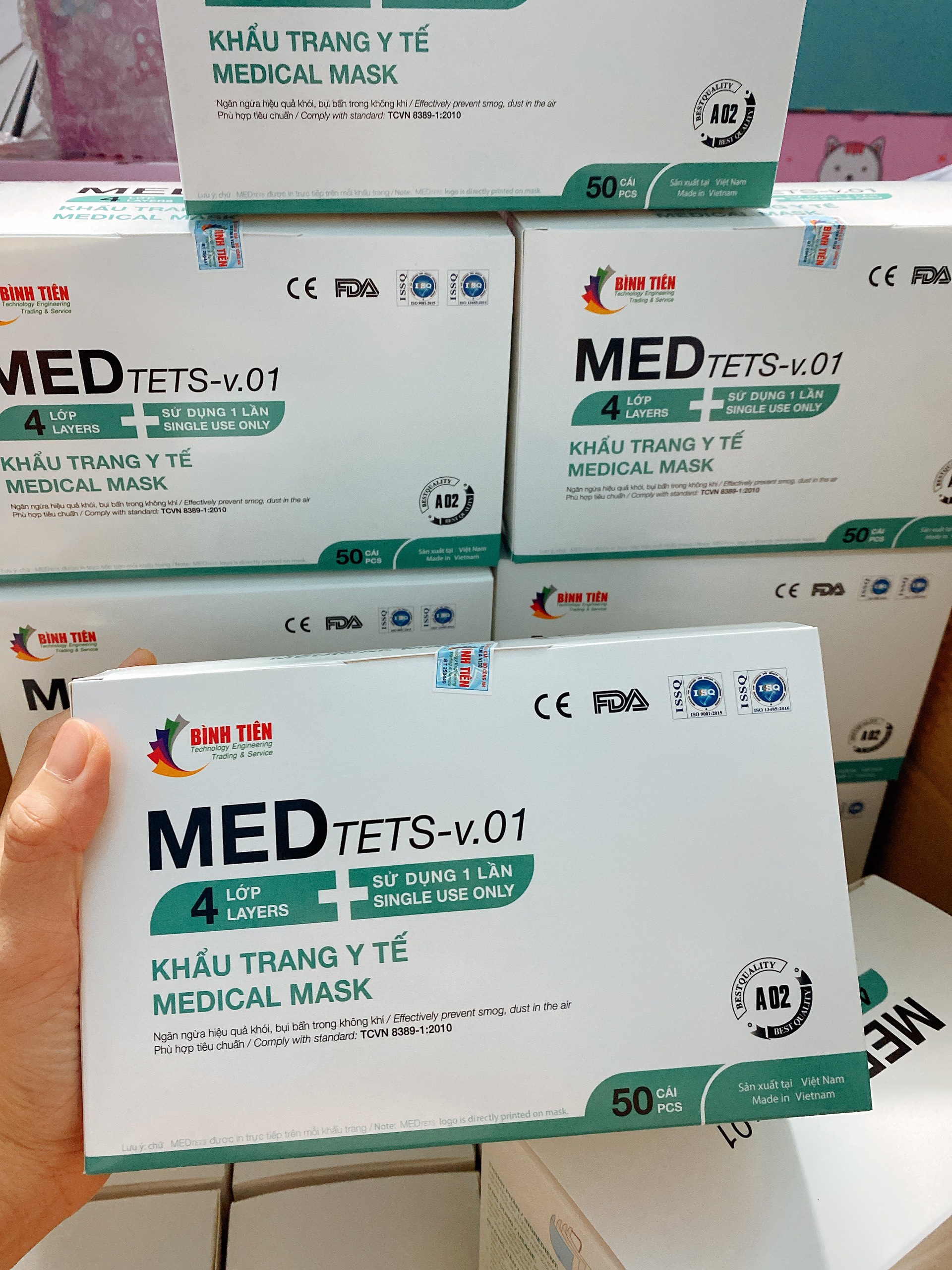 Combo 5 hộp Khẩu trang y tế tiệt trùng MED 4 lớp (trắng) có giấy kiểm định, 50 chiếc / hộp