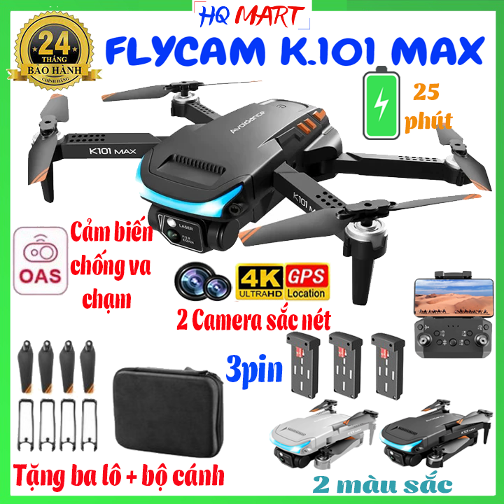 [Lỗi 1 đổi 1 hoàn tiền 100%] Flycam K101 Max 4k, Flycam mini, Máy bay điều khiển từ xa có camera, Flycam giá rẻ, có cảm biến chống va chạm, chống rung, bay tới 25 phút, tầm bay 500m