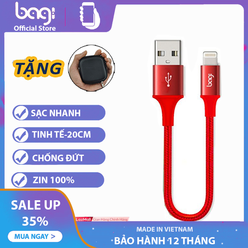 Dây Cáp Sạc Nhanh Cổng Lightning Bagi Dài 20cm Cho Iphone Bọc Dù Chống Đứt,Truyền Dữ Liệu Nhanh.Thích Hợp Cho Pin Sạc Sạc Dự Phòng Mã IS20-Bagi Boss Store