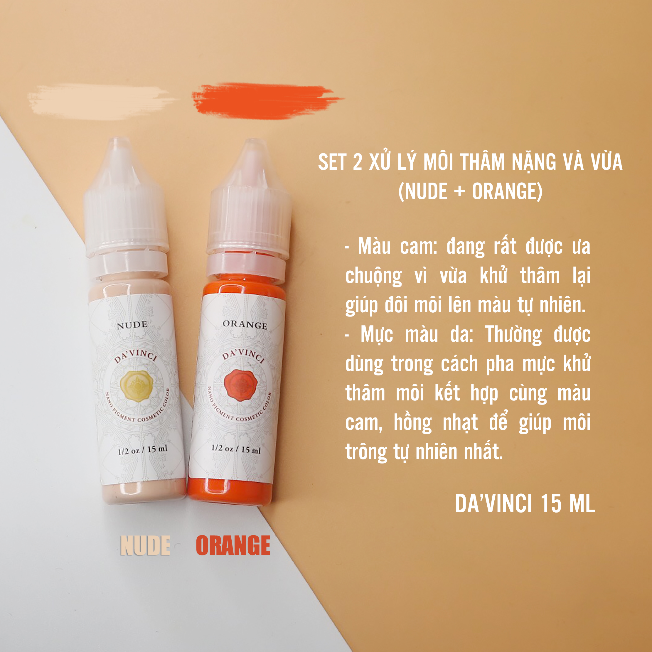 Set 2 mực xăm màu da + cam davinci