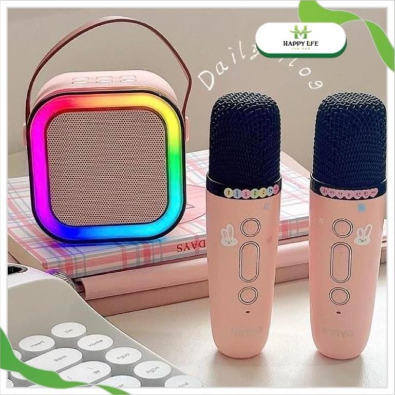 Loa bluetooth mini karaoke, loa mini có mic K12 đèn LED, loa kèm 2 micro thiết kế nhỏ gọn tiện dụng - Happy Life 4U