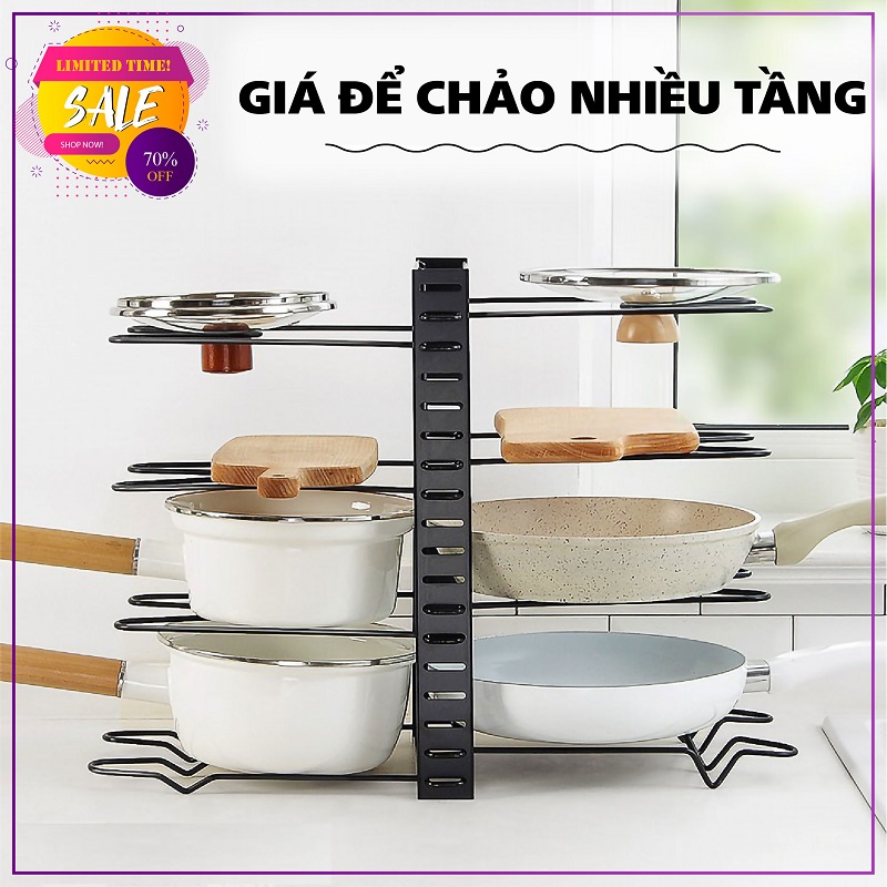 Kệ để xoong nồi nhiều tầng, giá để chảo vung nồi dụng cụ nhà bếp, kệ nhiều tầng để xoong nồi, giá để chảo nấu ăn, vung nồi tiện dụng ngăn nắp- kệ để dao thớt đũa inox có ống để đũa tiện lợi,