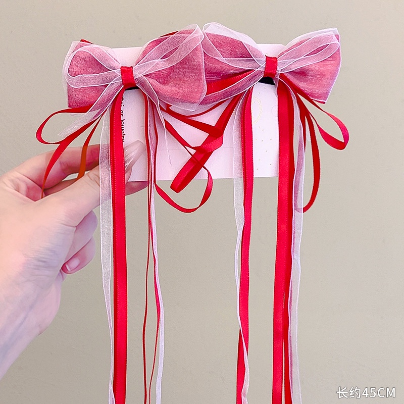 Set 2 Kẹp Tóc Nơ Tua Rua Cho Bé Gái