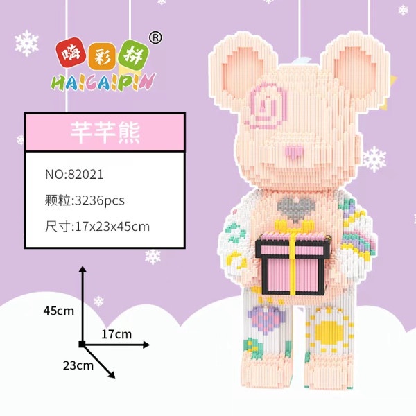 Mô hình đồ chơi lắp ráp gấu bearbrick Ôm Hộp Quà Size 45cm Màu Hồng