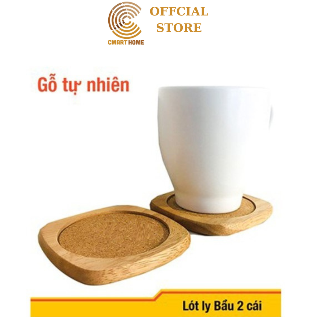 Miếng lót ly cao cấp hình bấu, bộ 2, khay đựng ly gỗ trang trí, đế lót ly - gỗ đức thành