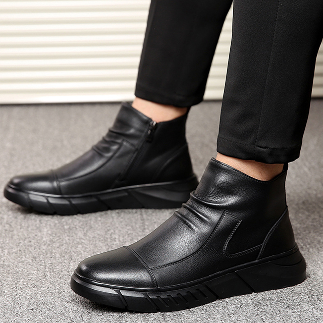 Men's High-Top Boots Gbna5611 Soft Leather Chelsea Boots Soft Rubber Sole Increases Height by 5cm