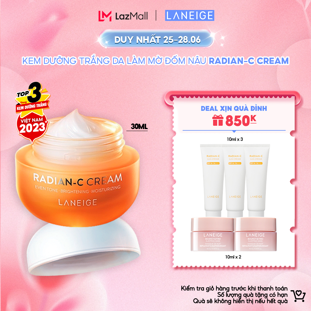 Kem Dưỡng Trắng Da Mờ Đốm Nâu Vượt Trội Hiệu Quả Sau 3 Ngày Laneige Radian-C Cream 30ML