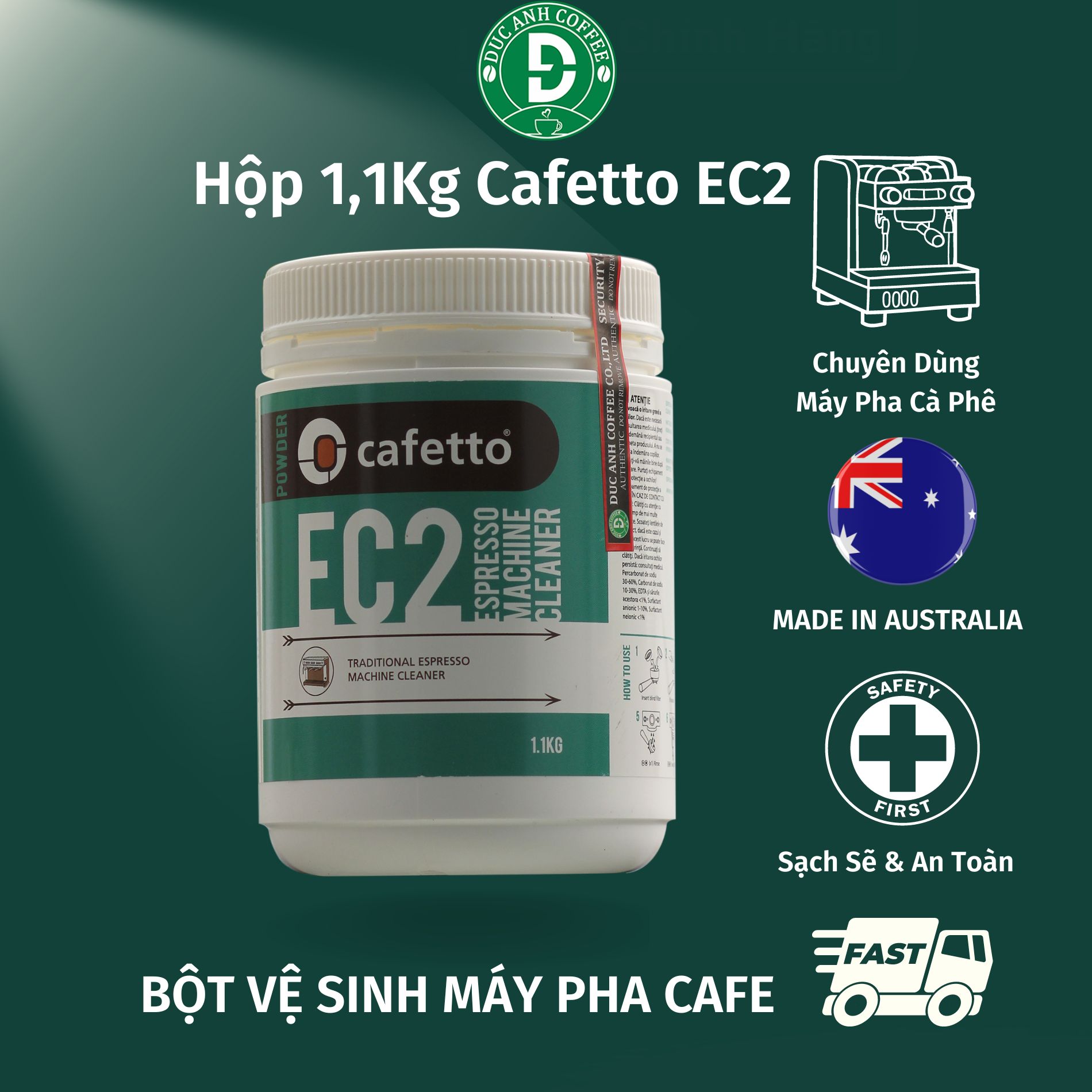 Bột vệ sinh máy pha 1.1kg  - làm sạch máy pha chuyên dụng Cafetto EC2 – 1100G - Flash sale