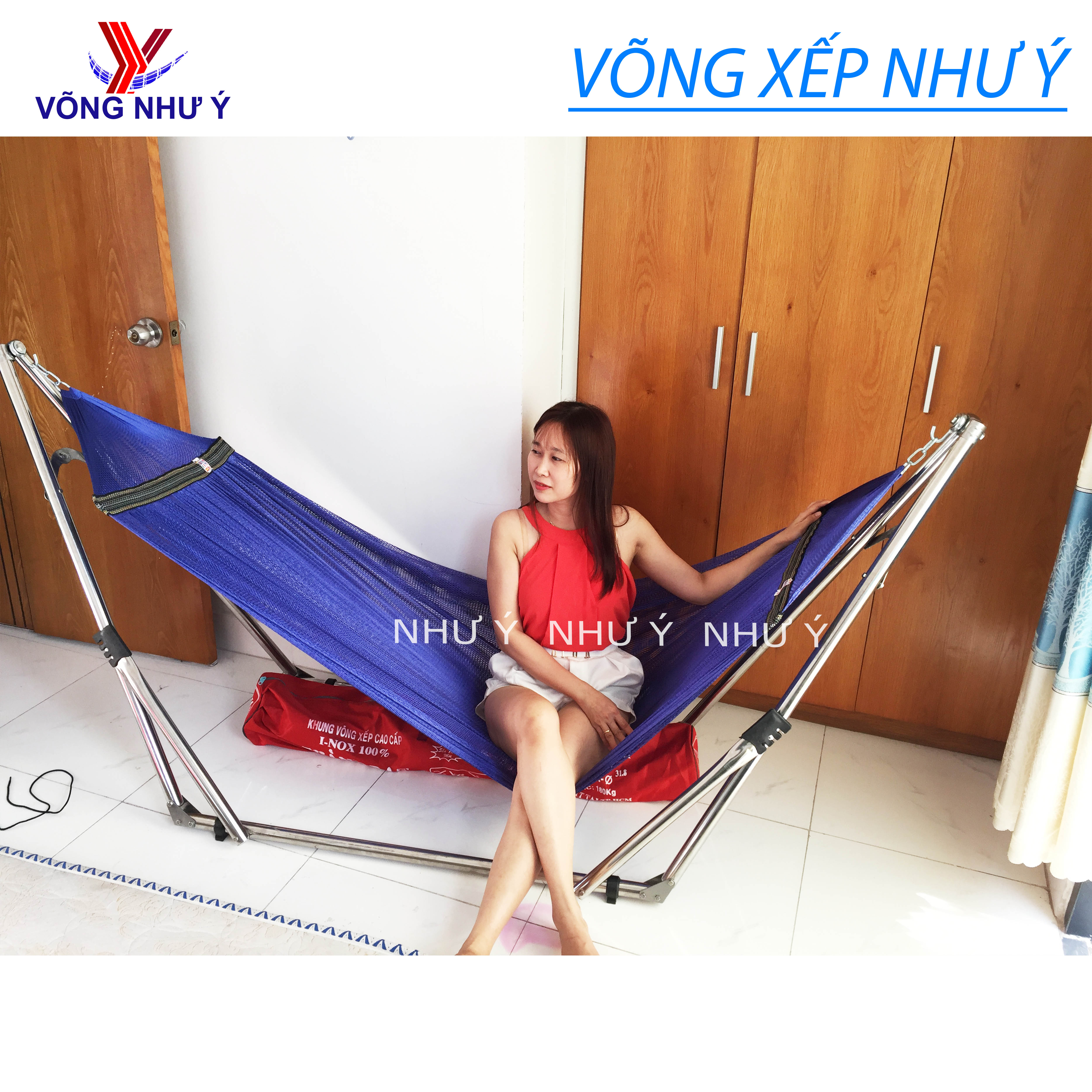 Võng xếp tròn inox 100% cao cấp Như Ý xuất khẩu Nhật Bản dày chắc chắn sang trọng, giá võng inox người lớn gấp gọn đẹp du lịch võng lưới dày rộng nằm thoải mái 2 người lớn