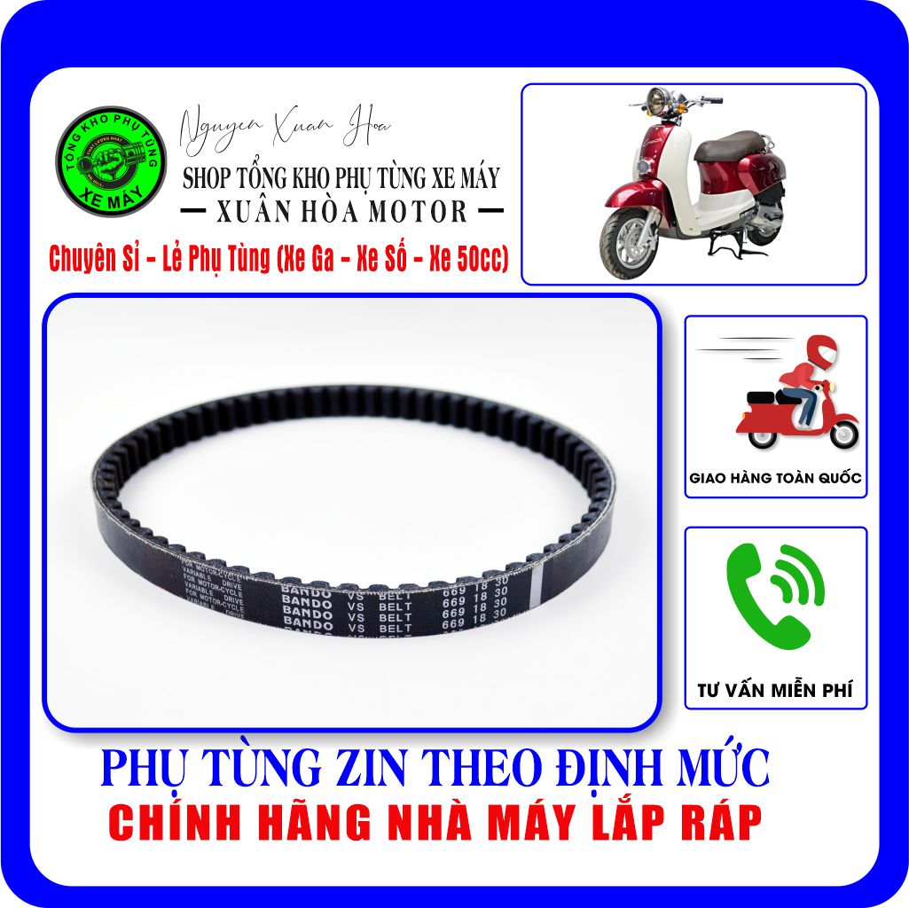Dây Curoa BANDO 669-18-30 lắp cho Xe ga 50cc: Crea/ Giorno/ Today/ Scoopy... (Thương hiệu Bando cao cấp, chính hãng nhà máy chế tạo động cơ)