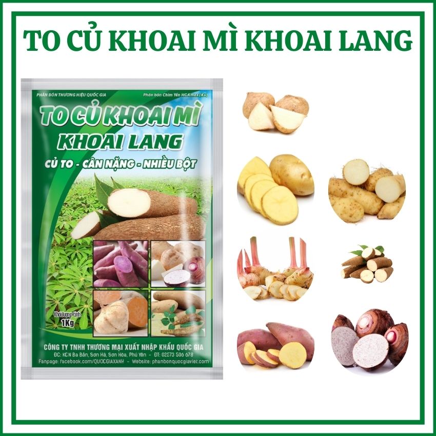 Phân bón hữu cơ Quốc Gia Xanh cho khoai mì khoai lang, củ lớn nhanh, to dài, chống nứt củ, thối củ, vỏ nhẵn, hàm lượng tinh bột cao, nặng ký