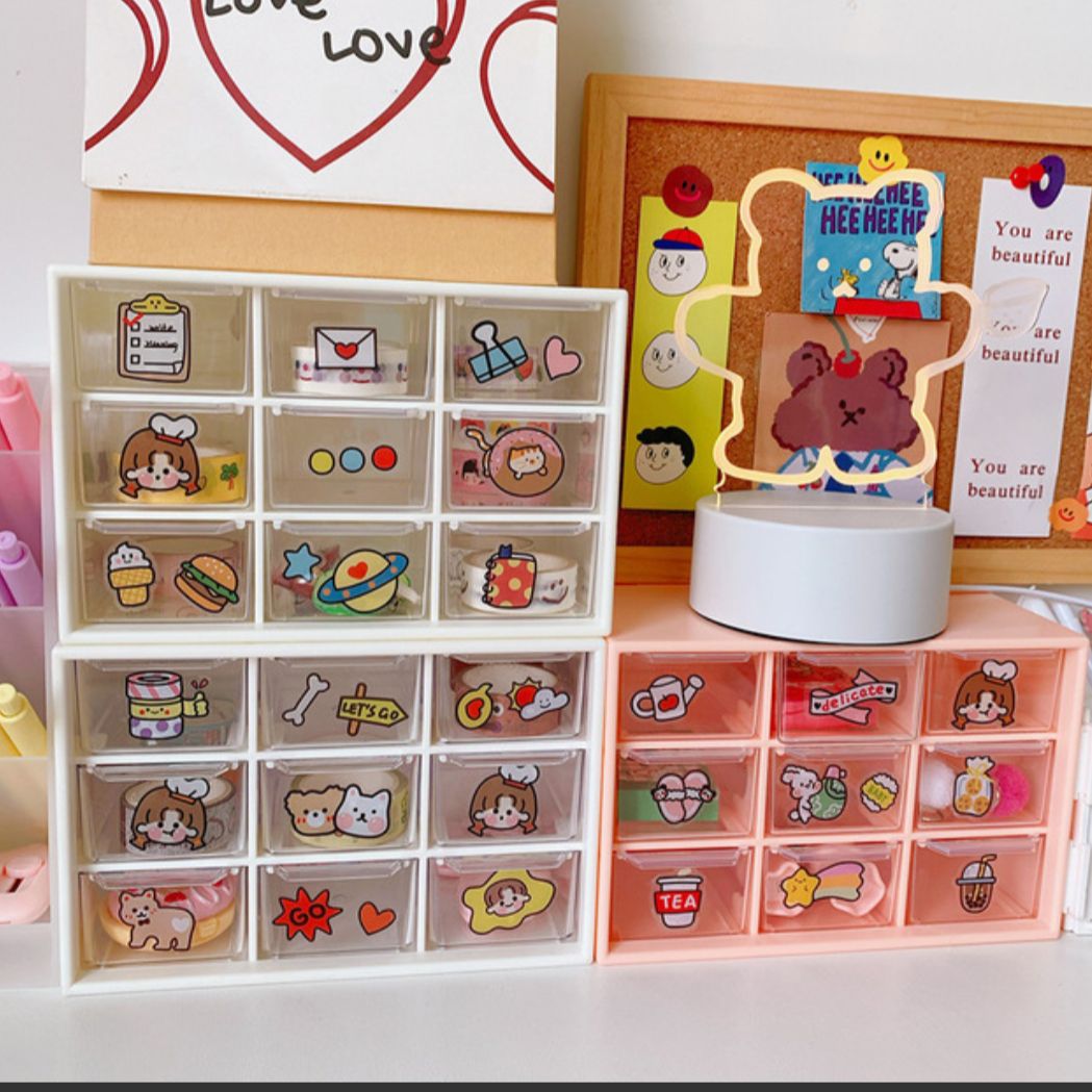 KỆ 9 NGĂN KÉO MINI / KỆ TRANG TRÍ BÀN / TẶNG KÈM TICKER DÁN/ 1 MÀU TRẮNG