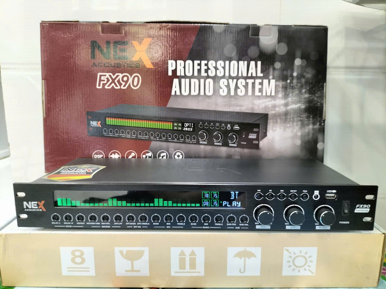 Vang Cơ Lai Số Nex Fx90 Plus LUXURY, Chống Hú, Hỗ Trợ Tiếng Micro Sạch, Bluetooth Optical Aux Usb,Reverb Cực Mượt.