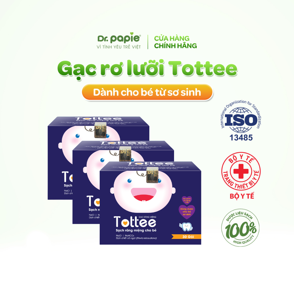 3 Hộp Gạc Rơ Lưỡi Tottee Làm Sạch Và Ngăn Ngừa Các Vấn Đề Răng Miệng Cho Bé (30 Gói/hộp) x3