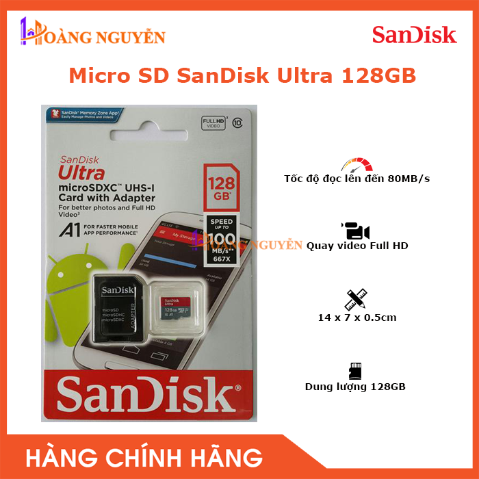 [HCM][NHÀ PHÂN PHỐI] Thẻ nhớ Micro SD SanDisk Ultra 128GB Class 10 - Quay Video Full HD - Công Nghệ Hoàng Nguyễn