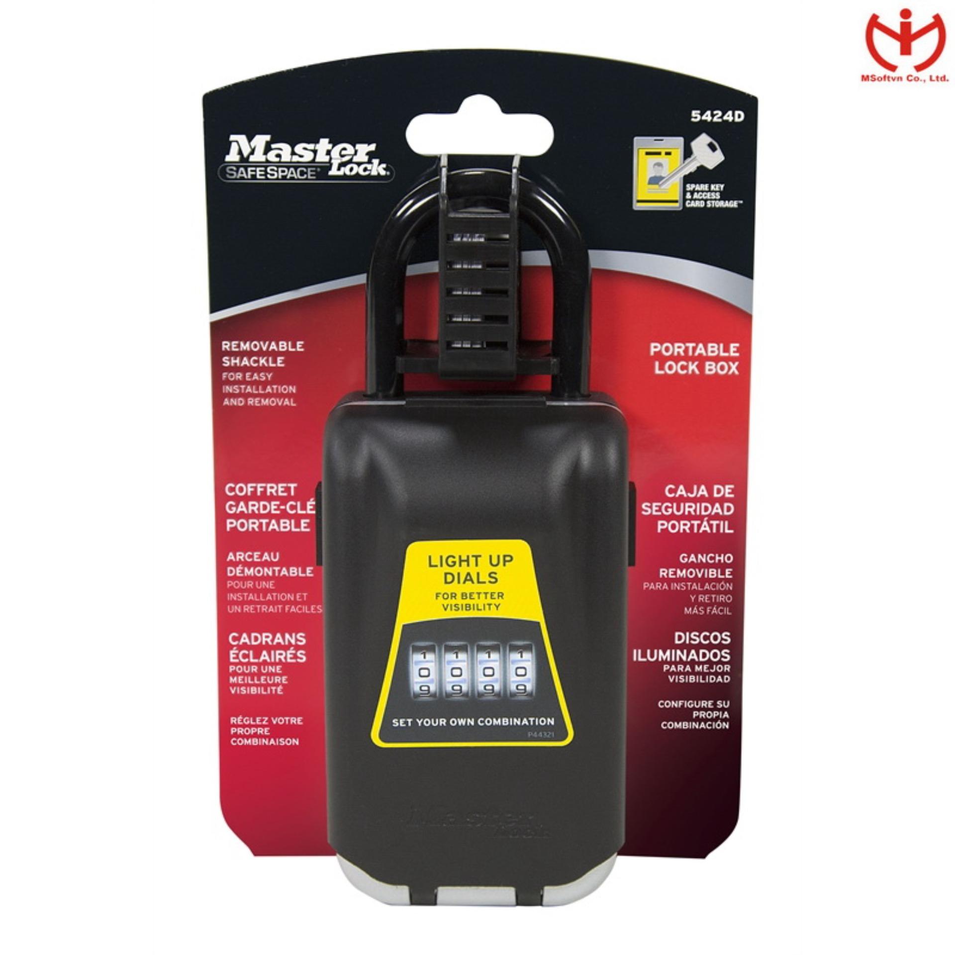 Hộp khóa số đựng chìa khóa master lock 5424 d có đèn hộp số và móc treo - msoft