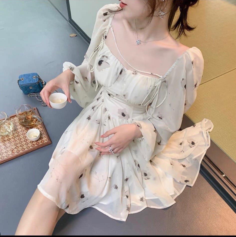 Đầm nữ dự tiệc, dạo phố Rossy Fashion , đầm xoè hoa cúp ngực bo chun lưng Freesize - SR205