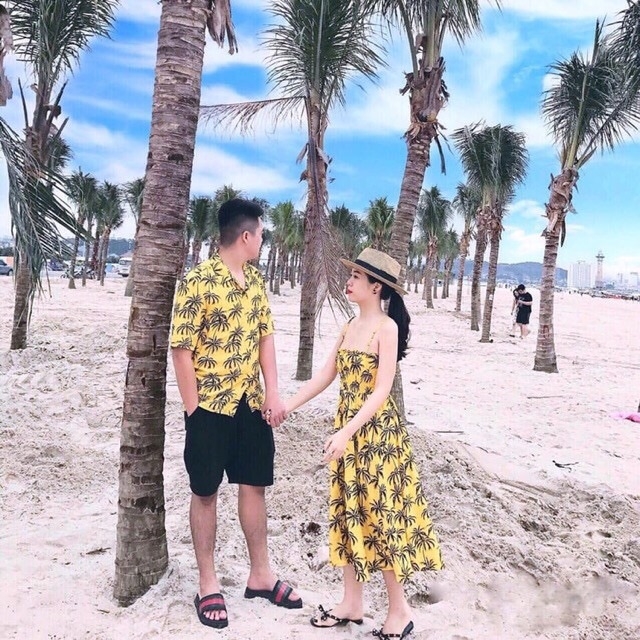 Áo sơ mi dừa vàng, Áo đầm dừa vàng, mẫu đi biển hot (Namyshop79)