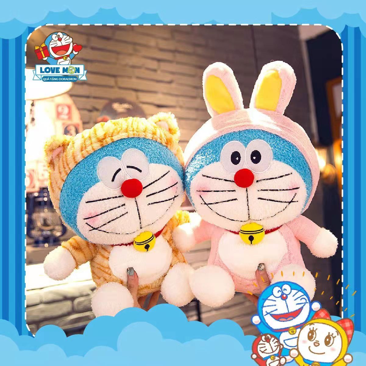 Love mon - gấu bông doraemon mặc đồ hổ và thỏ cao 35cm, quà lưu niệm