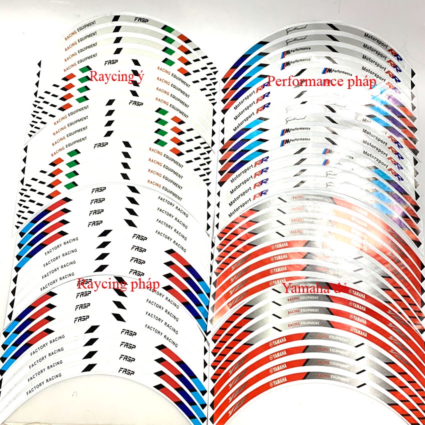 Tem Chỉ Phản Quang cho mâm xe ( vành xe ) kiêu motor sport,racing, performance, yamaha,factory ( chọn đúng phân loại)