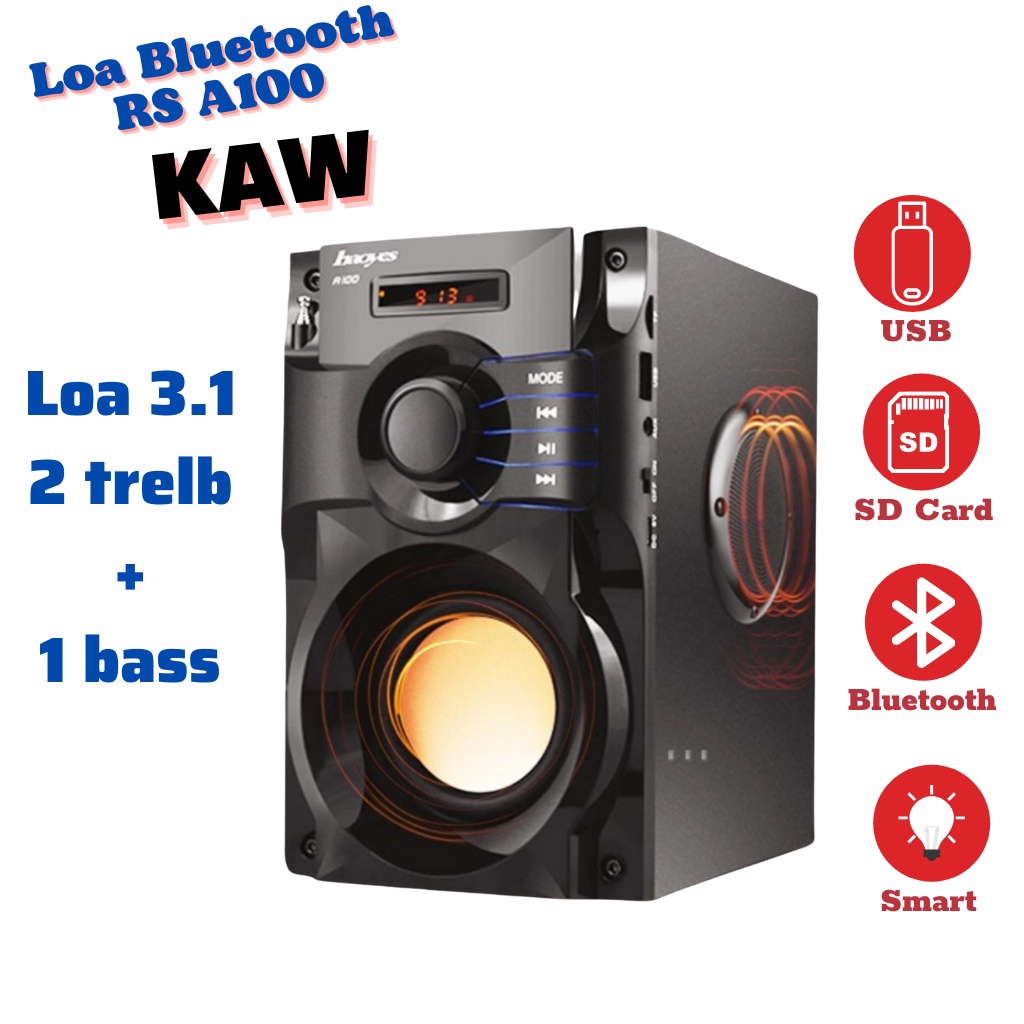 [ XẢ KHO 24H ] Mua Loa Bluetooth Mini Cao Cấp Super Bass Rs - A100,  Kết Nối Bluetooth, Tích Hợp Đầu Vào Micro Sd, Usb, Aux .. Loa Siêu Trầm Nghe Nhạc Cực Hay, Trang Bị 3 Loa Với 2 Loa Treble Và 1 Loa Bass Công Suất Lớn, Bảo Hành 1 Năm.