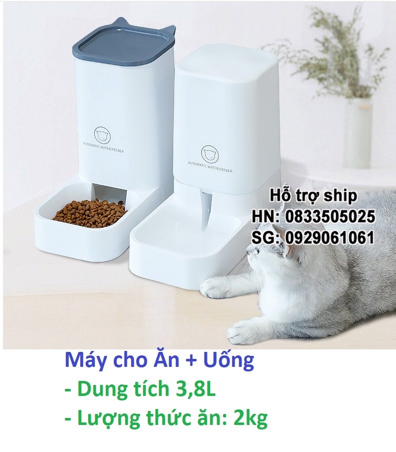 Hanpet - Máy cho chó mèo ăn uống bán tự động dành cho chó mèo lớn Loại có bồn chứa 3,8 lít- Bộ Bát cho chó mèo ăn và uống/ Chén ăn cho chó mèo - / chén ăn chó -