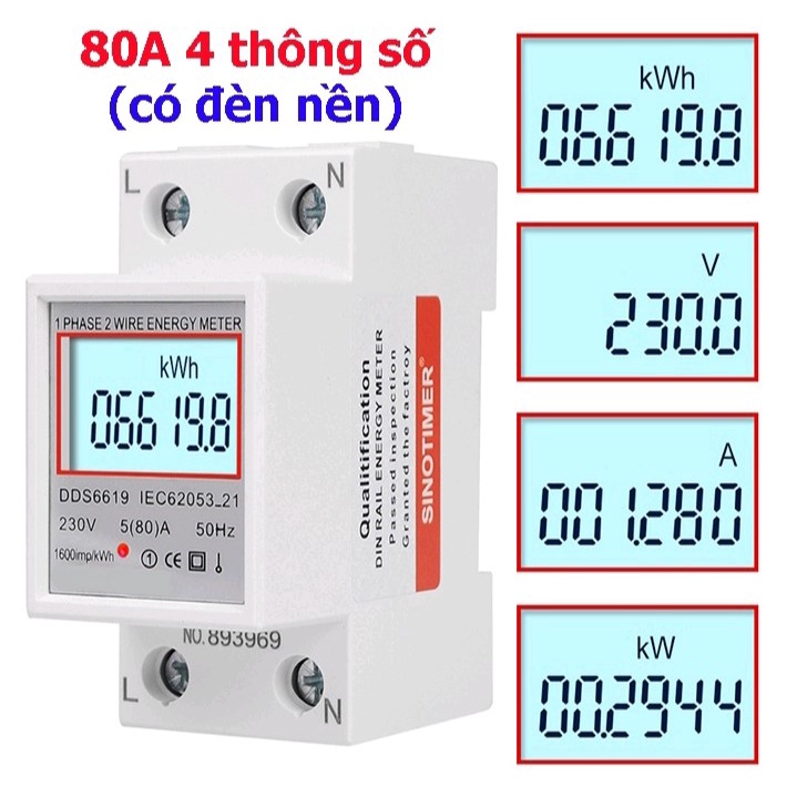 Công tơ điện tử đa năng hiển thị 1 thông số và 4 thông số 80A LW đo công suất, điện áp, cường độ dòng điện