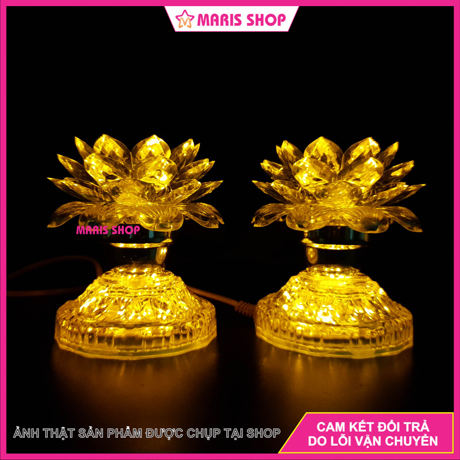 Một Cặp Đèn thờ Hoa Sen 2 Tầng LED để bàn thờ Phât Màu Vàng,đèn chưng bàn thờ đẹp