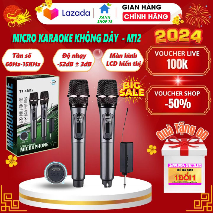 [ HÀNG CHÍNH HÃNG ] Micro karaoke không dây đa năng cao cấp TTD - M12 - Bắt sóng lên đến 25m chống hú hút lọc âm tốt, dành cho loa kéo, loa bluetooth, amply hát karaoke zack cắm 3.5 - 6.5mm, microphone