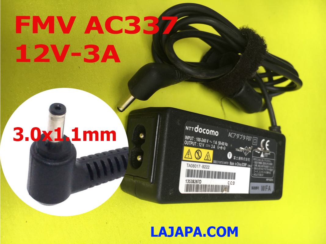 Sạc 12V-3A Đầu kim 3.0X1.1MM FMV AC337 Adapter Fujitsu Q584 Q506 Q555, Q507, q508
