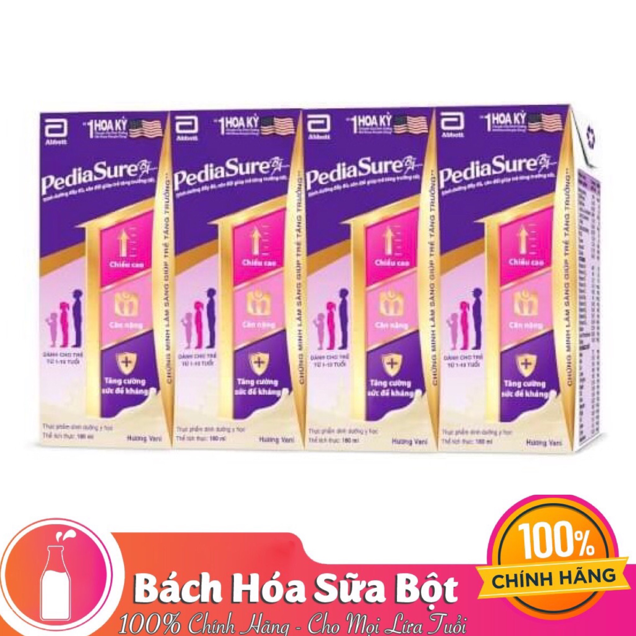 Lốc sữa pediasure 110ml/180ml pha sẵn hương vani - 1 lốc 4 hộp