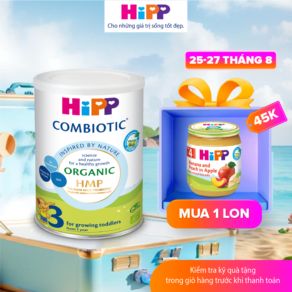 Sữa bột dinh dưỡng công thức HiPP 3 Organic Combiotic 350g dành cho trẻ trên 12 tháng tuổi, chất lượng hữu cơ tự nhiên an toàn, hỗ trợ, tăng cường sức khoẻ hệ miễn dịch, bổ sung Canxi và vitamin D