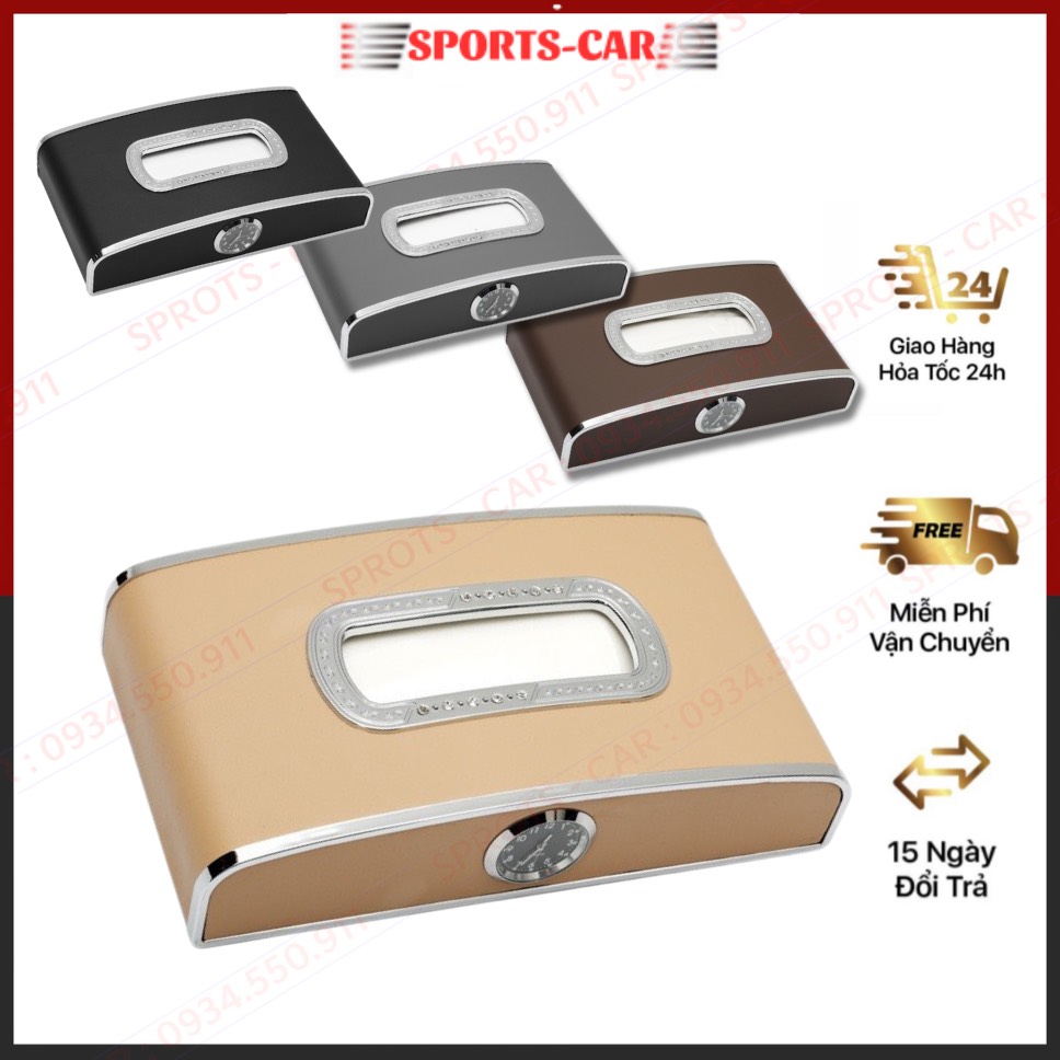 Hộp đựng khăn giấy trên xe ô tô Có Đồng Hồ trang trí xe ô tô
