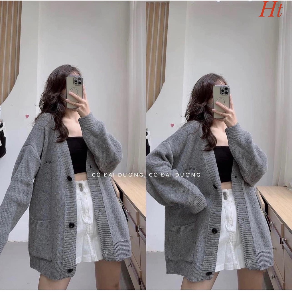 Áo Khoác Cadigan CHẤT NỈ Tay Dài Cổ V From Rộng Phong Cách Hàn Quốc