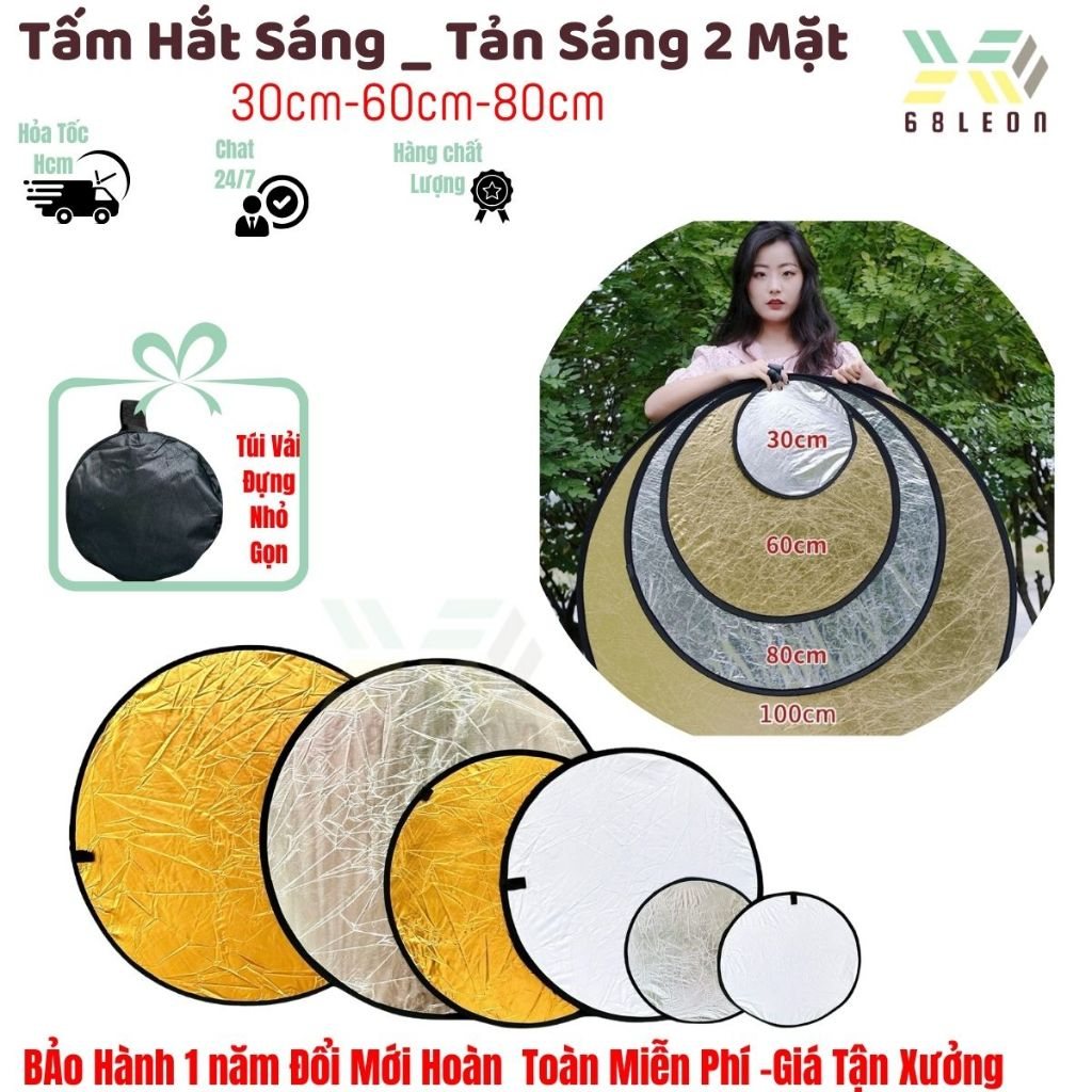 Tấm Hắt Sáng, tấm phản quang size 30cm/60cm/80cm 2 màu trong 1 vàng/bạc trắng/bạc tăng sáng cho chụp Ảnh 68 Leon