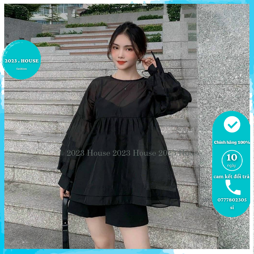 Áo babydoll vải voan kiếng mềm form rộng 2023 House