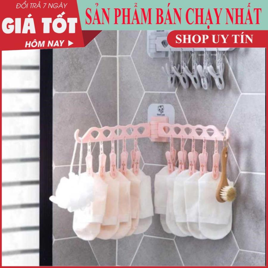 Móc dán phơi đồ - Móc treo quần áo - Móc treo quần áo đa năng- 10 kẹp nhựa - Giao màu ngẫu nhiên