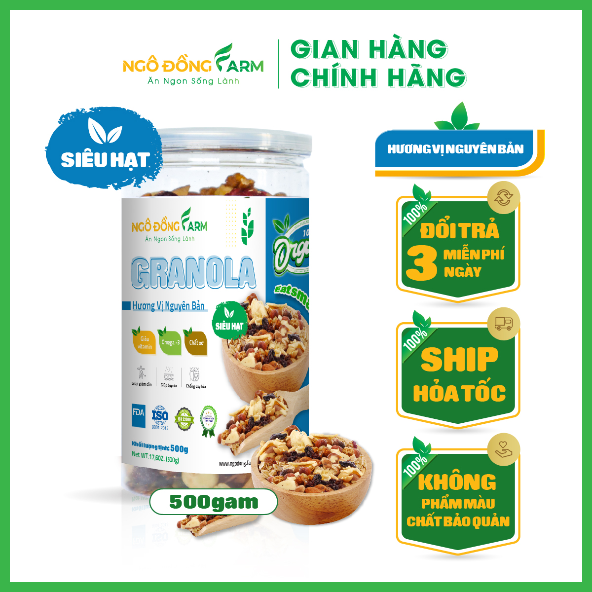 Granola ăn kiêng nhiều hạt - ngũ cốc ăn kiêng siêu hạt - 500g - ngô đồng farm