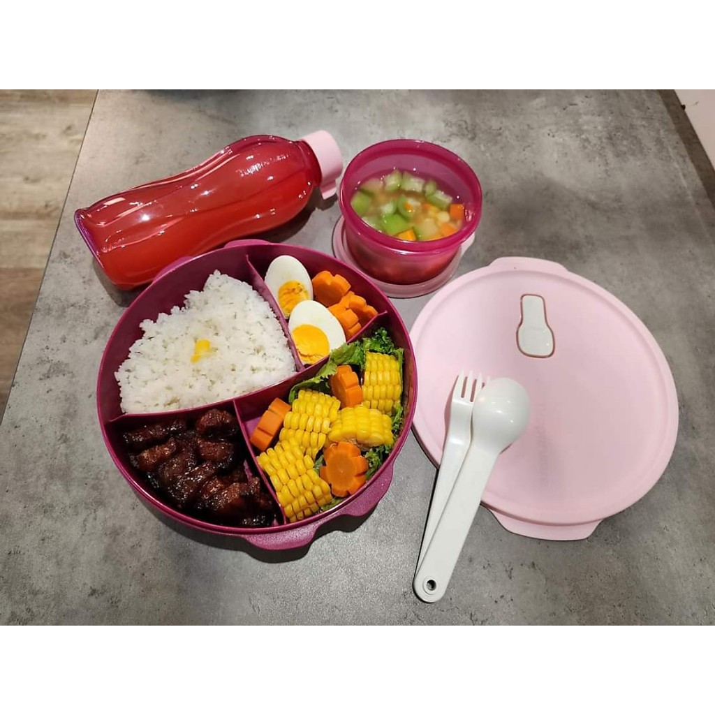 Hộp Cơm Chia Ngăn Fit to go kèm muỗng nĩa, KHÔNG hộp đựng, để được lò vi sóng