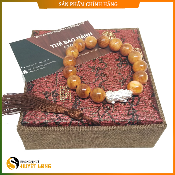 Vòng Tay Gỗ Huyết Long Vip Mix Tỳ Hưu Bạc - Vòng Tay Phong Thủy