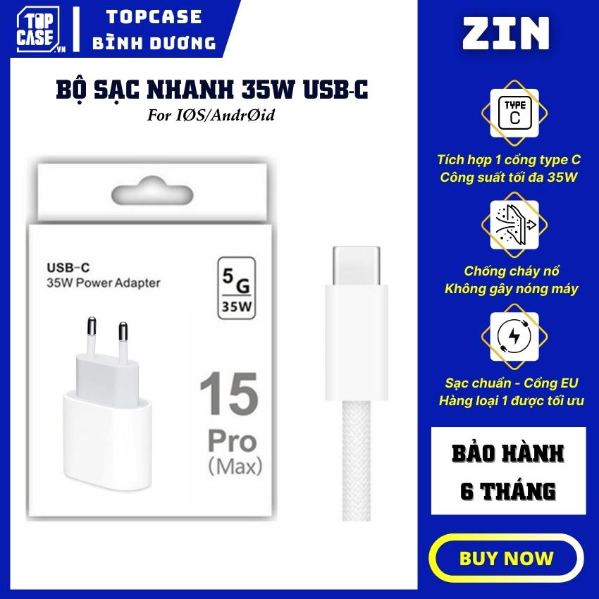 Bộ sạc nhanh 15 Pro Max 35w - BS15PM, sạc nhanh 35w củ sạc 1 cổng type C, cáp sạc nhanh C to C, chống cháy nổ, chống giật, hàng mới nguyên seal, bảo hành 6 tháng - Topcase Bình Dương