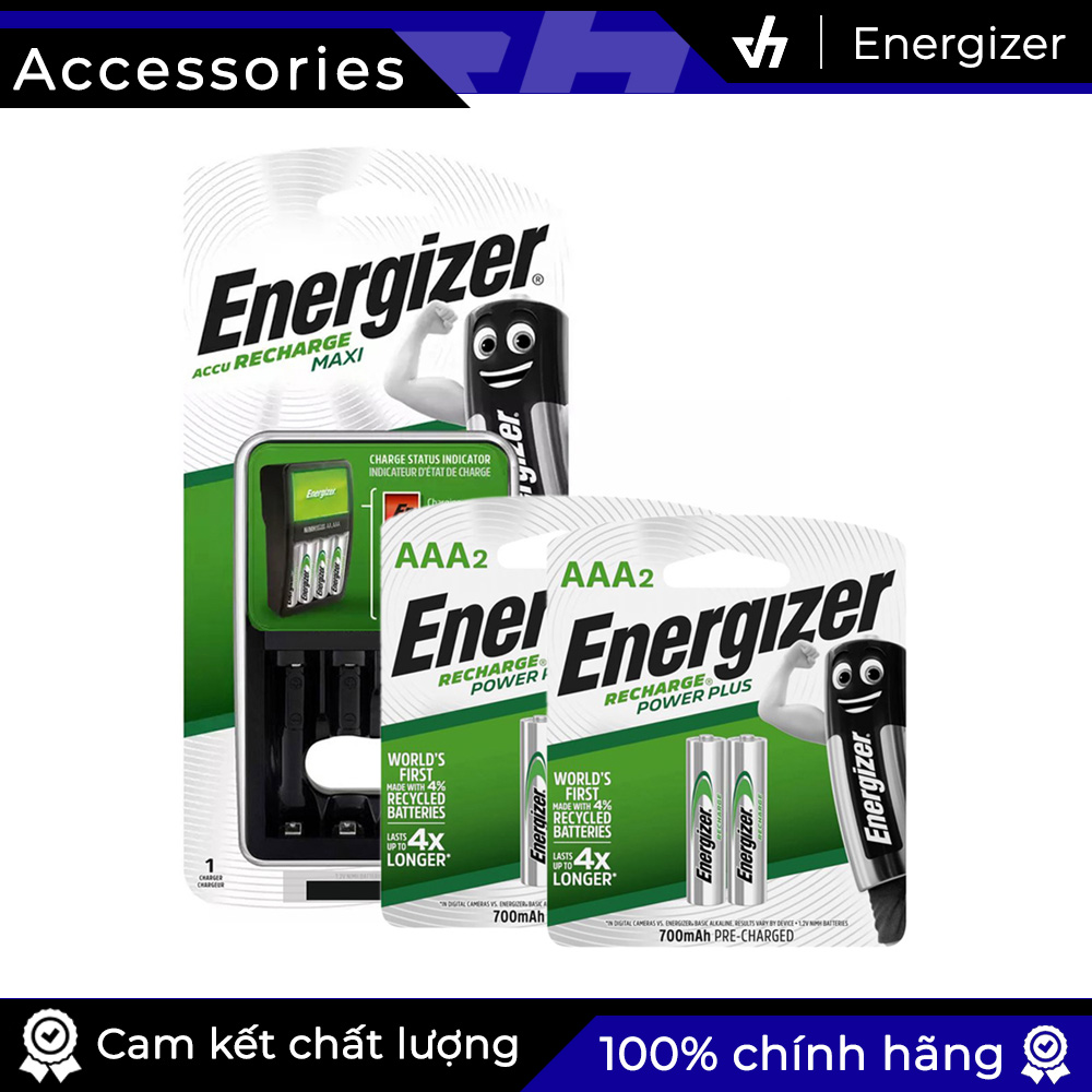 Bộ sạc aa // aaa energizer chính hãng kèm 4 pin energizer aaa 700mah - tự ngắt sạc, có đèn báo