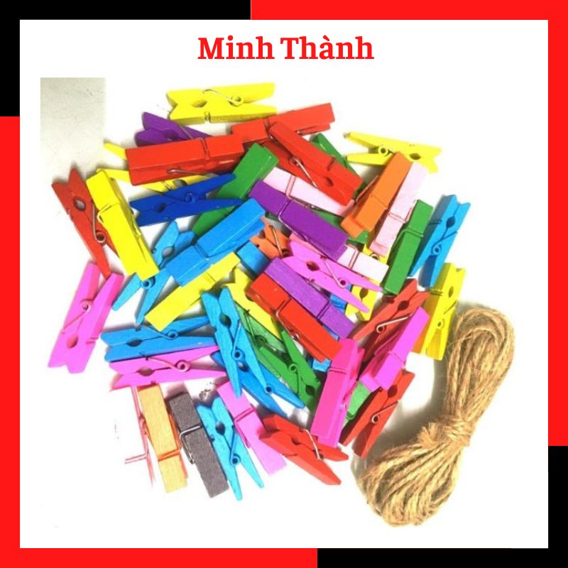 Set 50 kẹp gỗ treo ảnh (tặng dây treo)