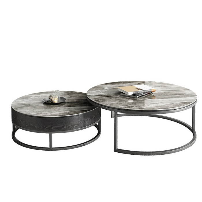 Bàn trà đôi mặt đá xám đậm, bàn sofa đôi có ngăn kéo phong cách Ý LUX-BAT01